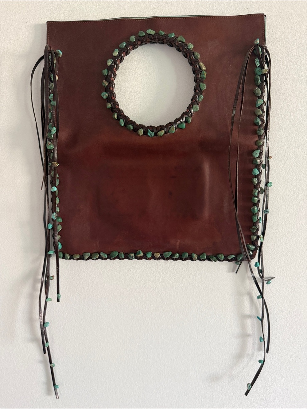 Luisa Via Roma Brown Leather Tote with Turquoise Bead Trim